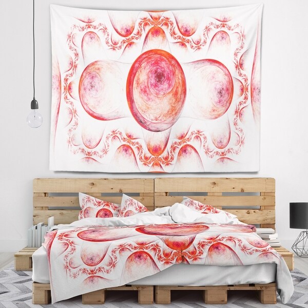 Designart 'Red Exotic Pattern on White' Abstract Wall Tapestry