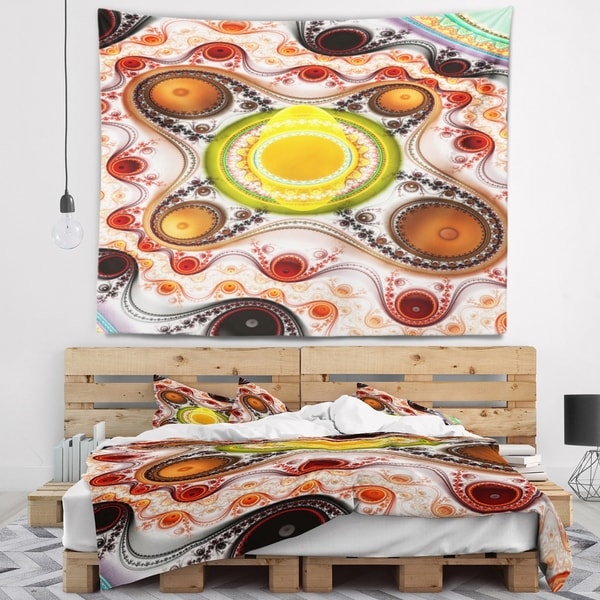 Designart 'Brown Wavy Curves and Circles' Abstract Wall Tapestry