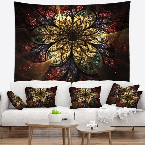 Designart 'Fractal Flower Yellow Red Digital Art' Flower Wall Tapestry