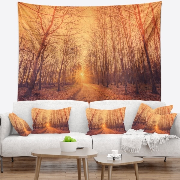 Designart 'Forest Road into Sunrise' Landscape Photography Wall Tapestry