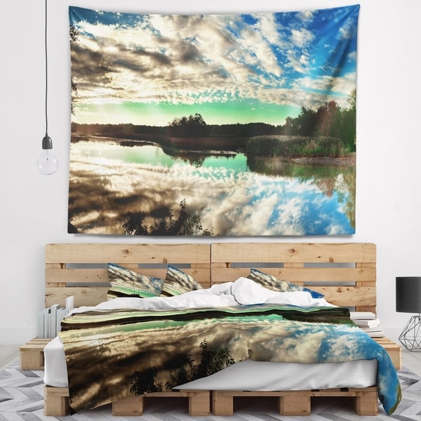 Designart 'Sky Clouds Mirrored in River Panorama' Landscape Wall Tapestry