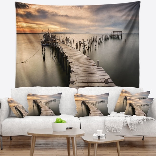Designart 'Carrasqueira Old Wooden Pier' Seashore Photo Wall Tapestry