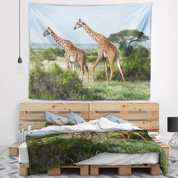 Designart 'Two Giraffes in African Savannah' African Wall Tapestry