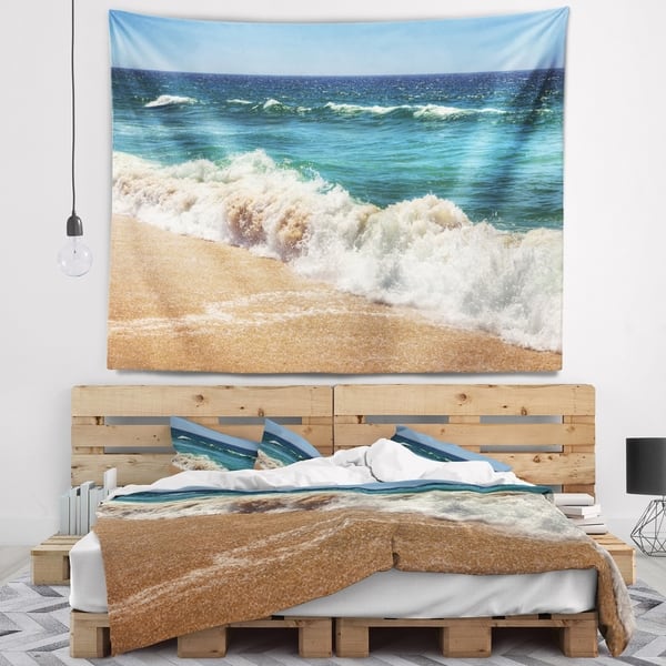 Designart 'Atlantic Beach with Foaming Waves' Seascape Wall Tapestry ...