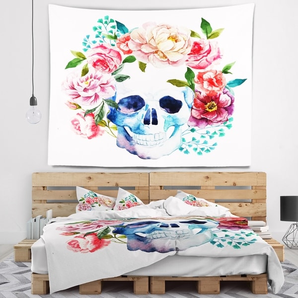 Designart 'Skull Bouquet Vector Art' Contemporary Wall Tapestry
