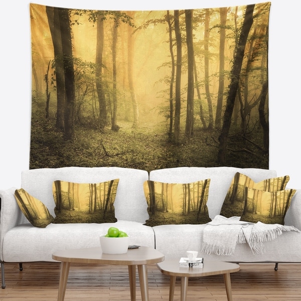 Designart 'Trail Through Yellow Foggy Forest' Landscape Photography Wall Tapestry