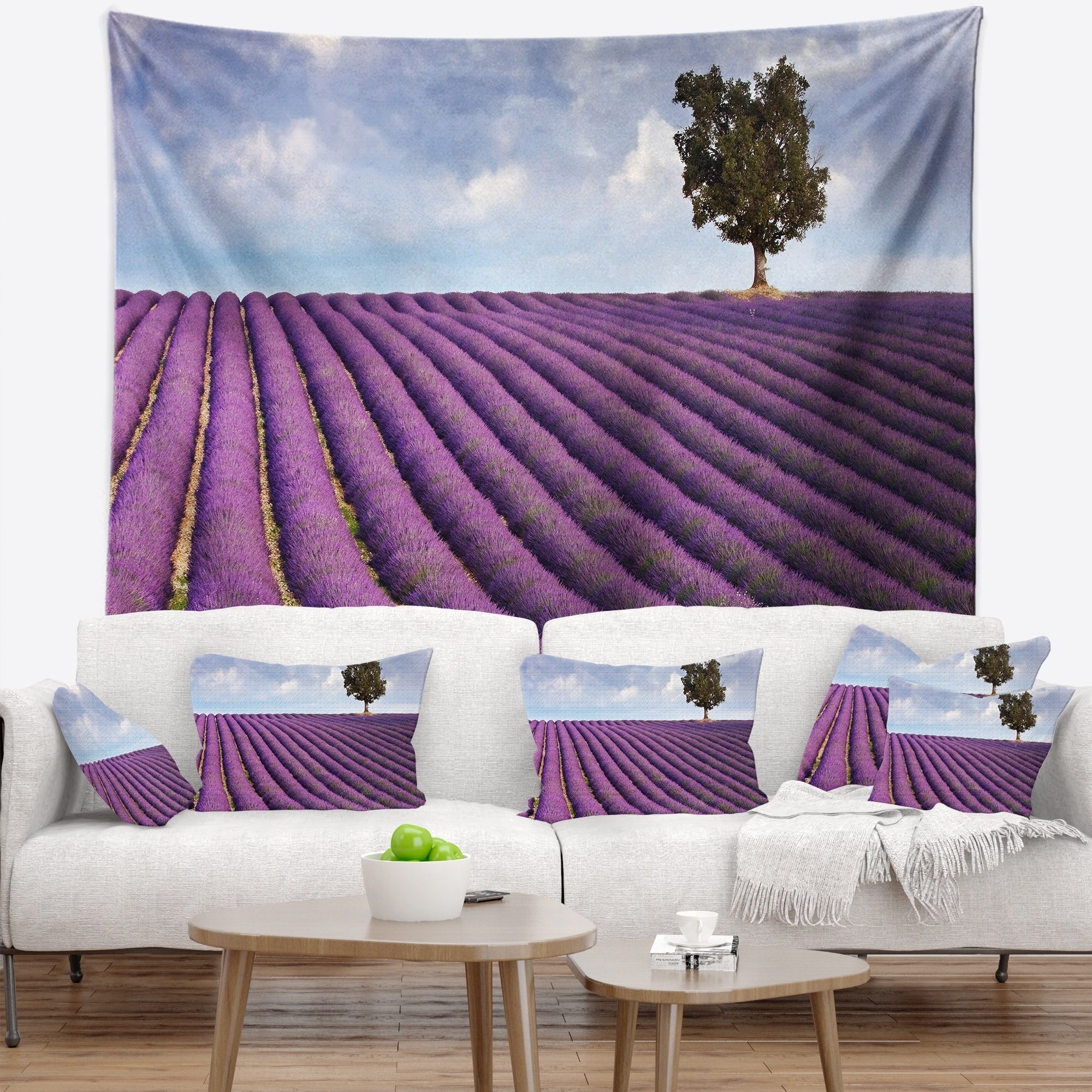 Designart Lone Tree In Provence Lavender Field Landscape Wall Tapestry On Sale Overstock 20923951