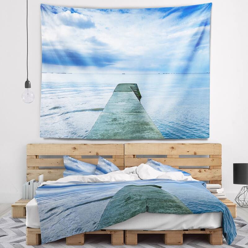 Designart 'Concrete Pier Under Cloudy Sky' Seascape Wall Tapestry - Bed ...