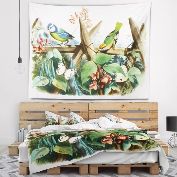 Designart 'Colorful Birds Sitting on Branches' Animal Wall Tapestry
