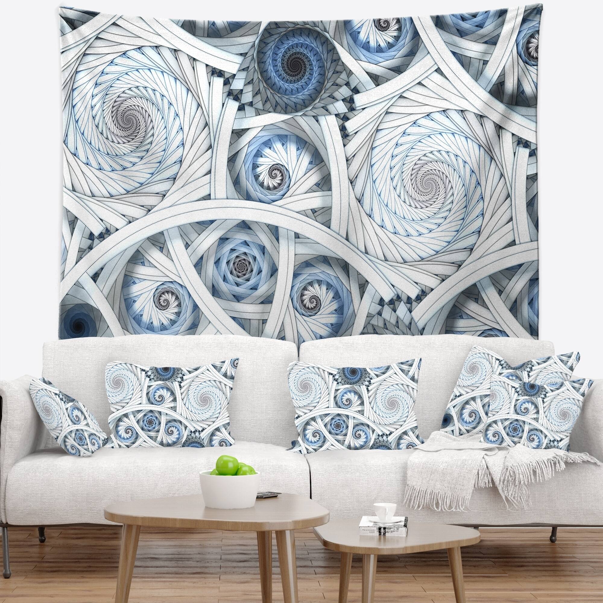 Designart 'White Spiral with Blue Fractal Art' Abstract Wall Tapestry ...