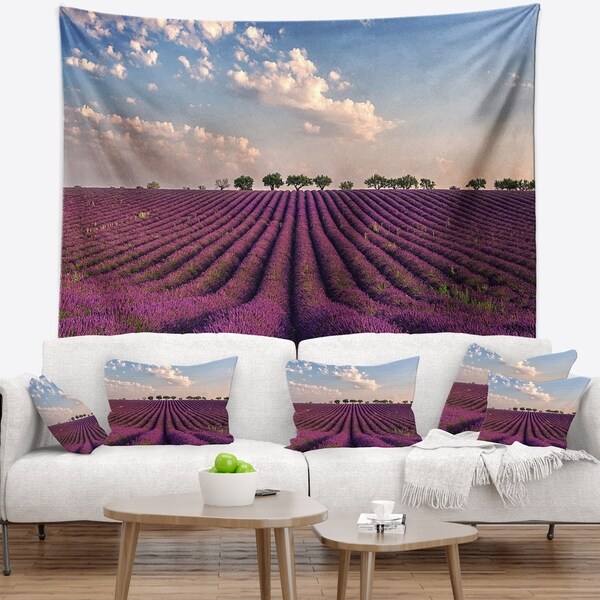 Designart 'Shiny Lavender Field in Provence' Landscape Wall Tapestry