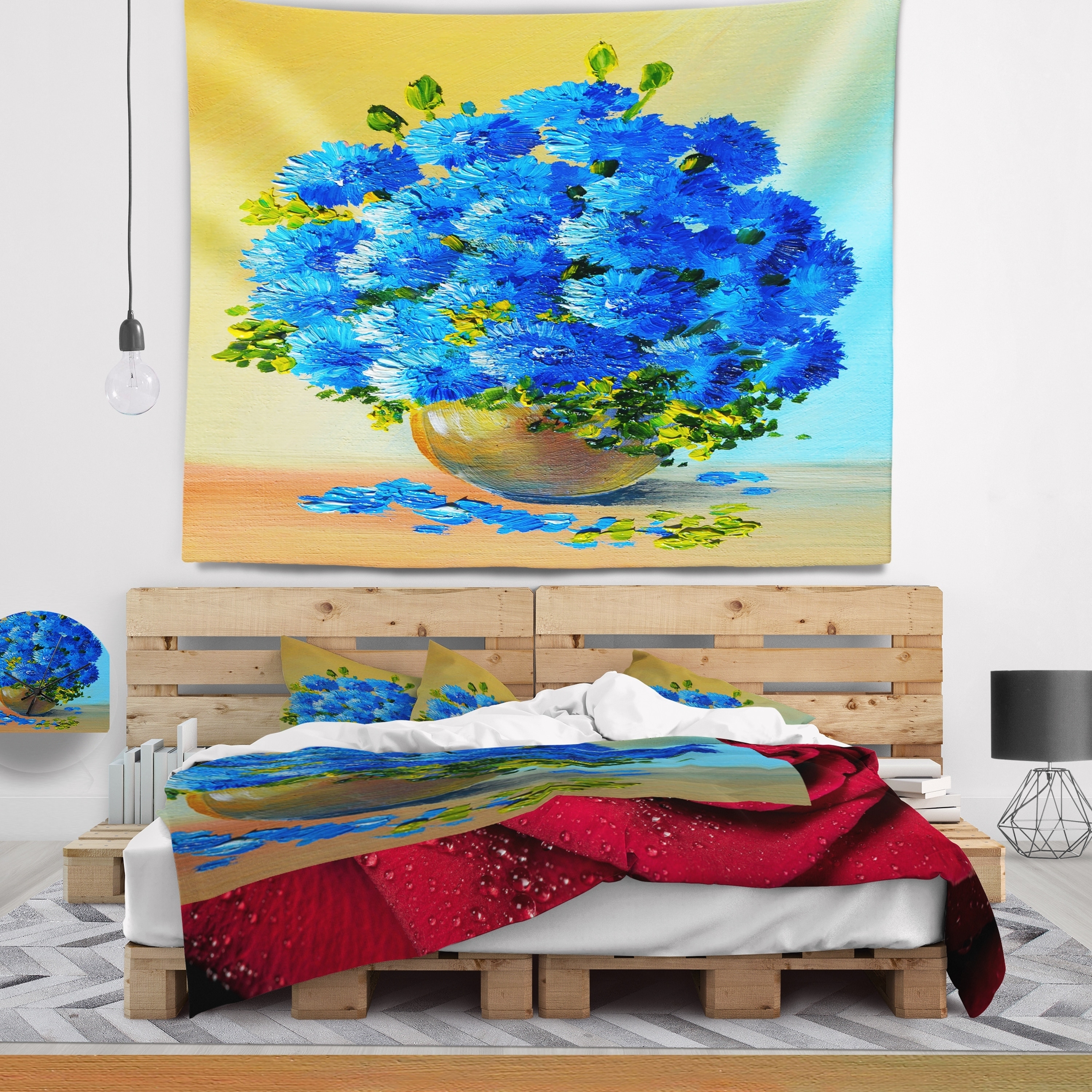 Blue discount flower tapestry