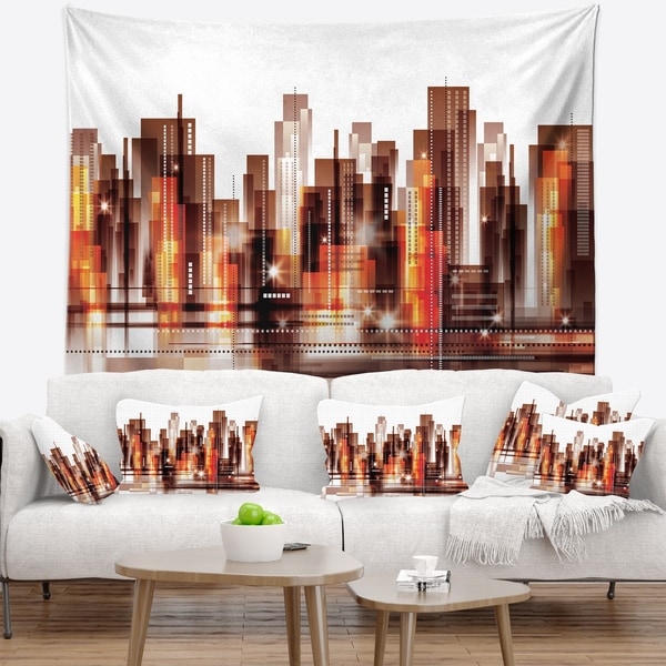 Designart 'Brown City Skyline' Cityscape Wall Tapestry