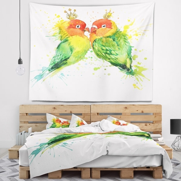 Designart 'Family Parrots' Watercolor Animal Wall Tapestry