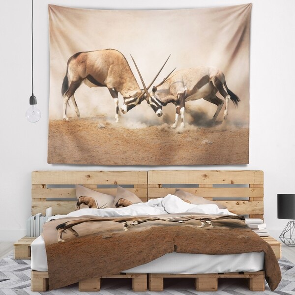 Designart 'Gemsbok Antelopes Fighting' African Wall Wall Tapestry