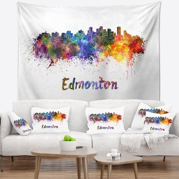 Designart 'Edmonton Skyline' Cityscape Wall Tapestry
