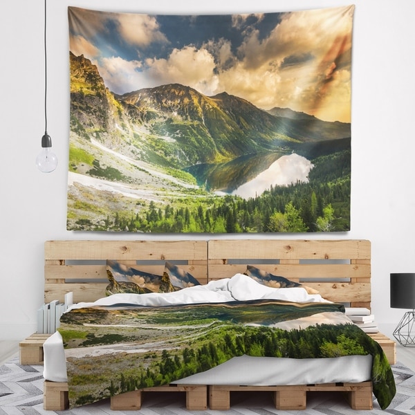 Designart 'Dramatic Sky over Alpine Lake' Landscape Wall Tapestry