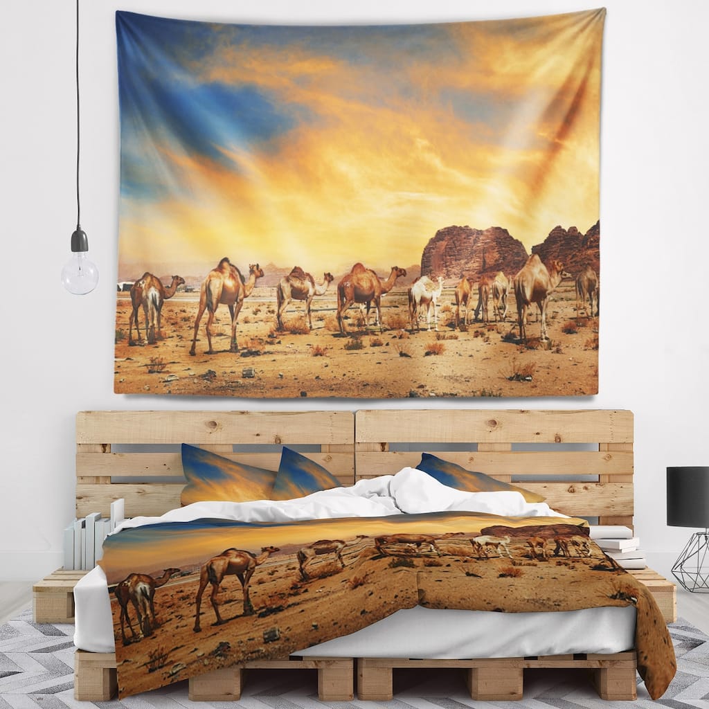 Designart 'Camels in Wadi Rum' Photography Wall Tapestry