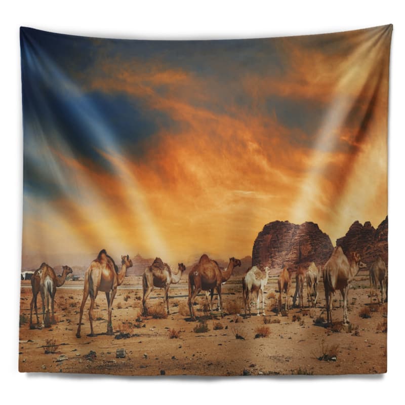 Designart 'Camels in Wadi Rum' Photography Wall Tapestry
