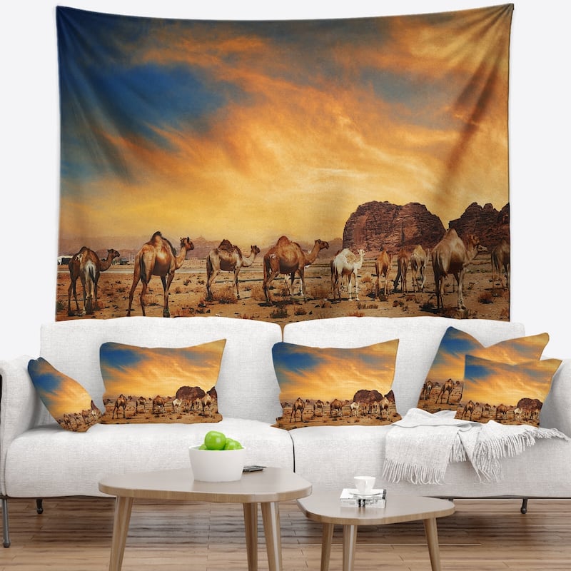 Designart 'Camels in Wadi Rum' Photography Wall Tapestry