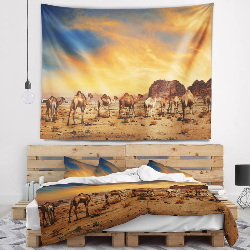 Designart 'Camels in Wadi Rum' Photography Wall Tapestry