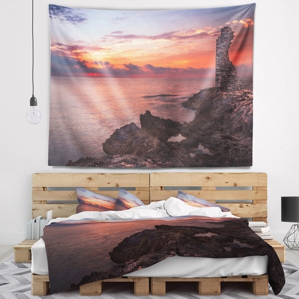 Designart 'Red Rocky Beach with Ancient Ruins' Oversized Beach Wall Tapestry