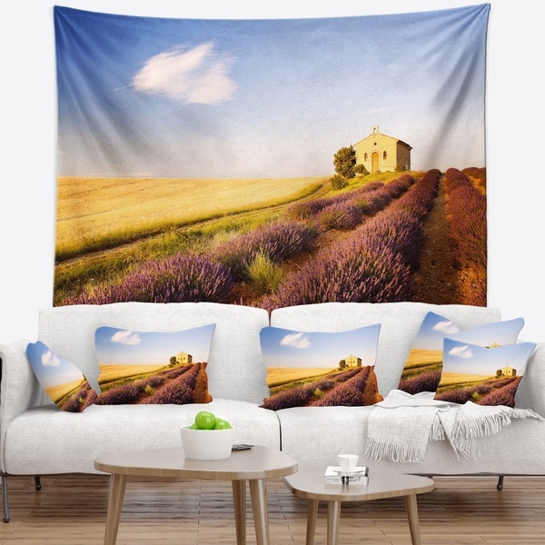 Designart 'Grain Fields with Lavender Rows' Landscape Wall Tapestry