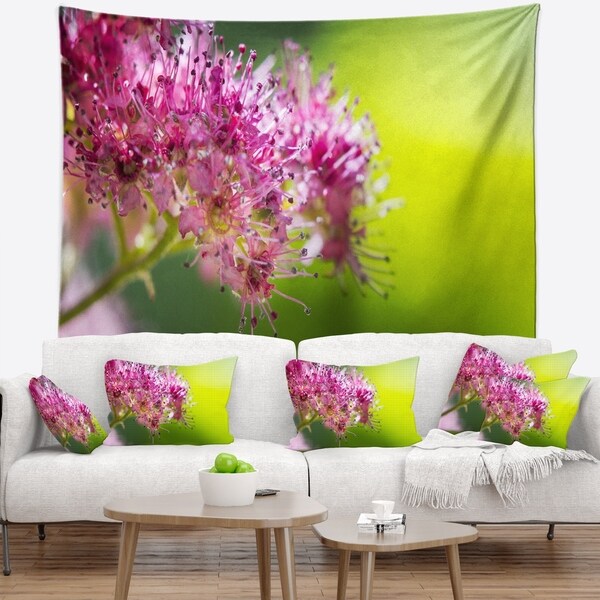 Designart 'Pink Little Flowers in Green' Floral Wall Tapestry