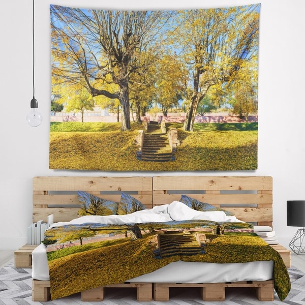 Designart 'Stone Stairs in Park in Fall' Landscape Wall Tapestry