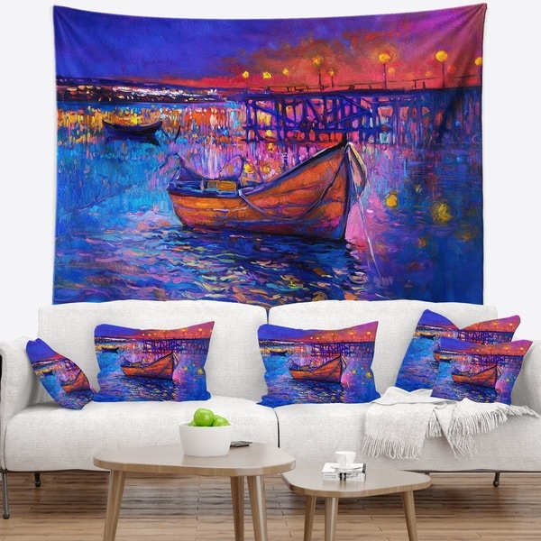 Designart 'Boats and the City' Seascape Wall Tapestry