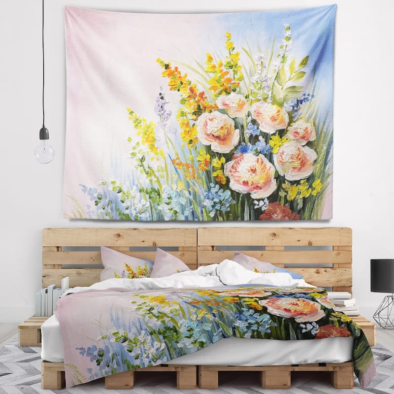 Designart 'Abstract Bouquet of Summer Flowers' Flower Wall Tapestry ...