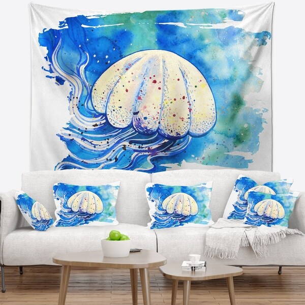 Designart 'Jellyfish Watercolor Painting' Abstract Wall Tapestry