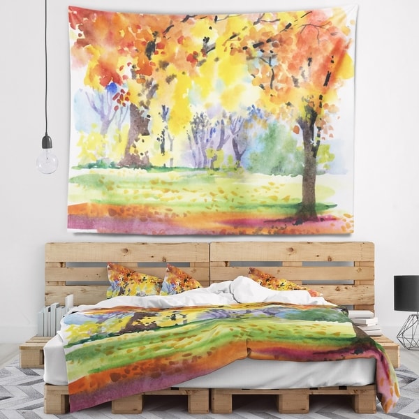 Designart 'Autumn Park Yellow Trees Watercolor' Landscape Wall Tapestry
