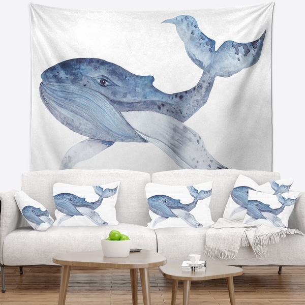 Designart 'Large Watercolor Whale' Animal Wall Tapestry