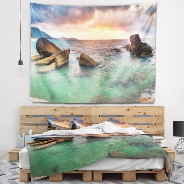 Designart 'Sunrise at Blue Lamai Beach' Seashore Wall Tapestry