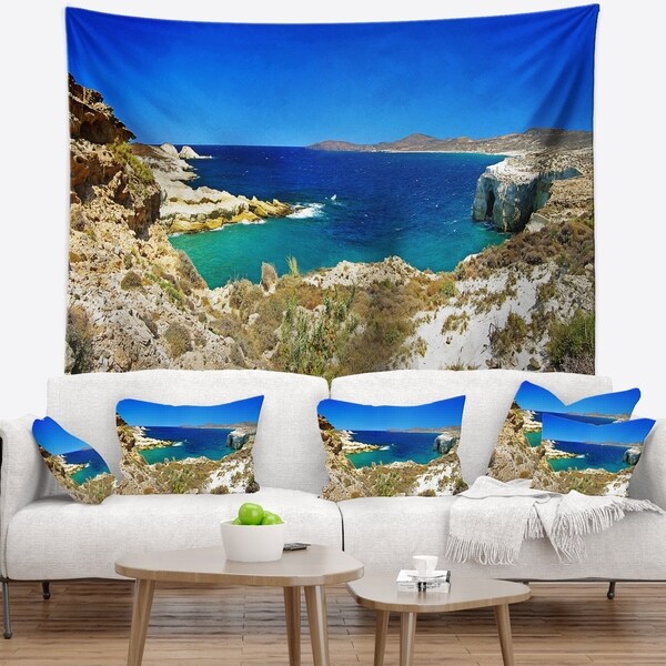 Designart 'Milos Island Bay Panorama' Seashore Wall Tapestry