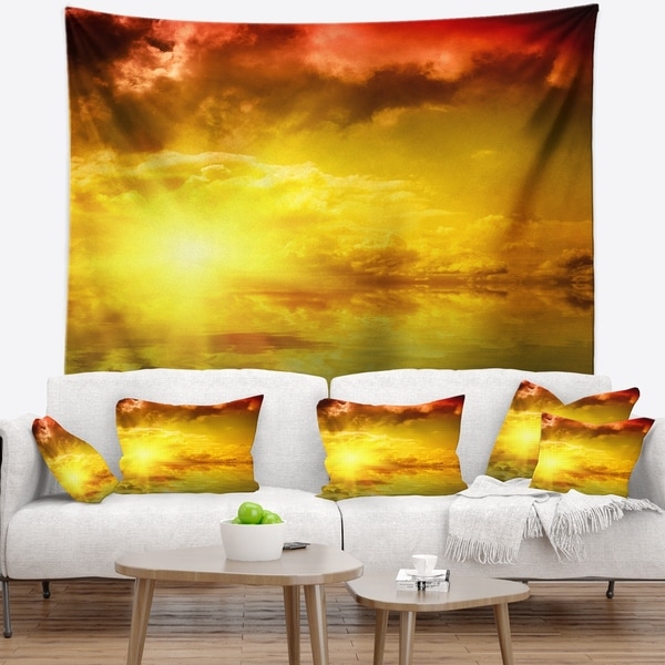Designart 'Red Dramatic Sky with Yellow Sun' Landscape Wall Tapestry
