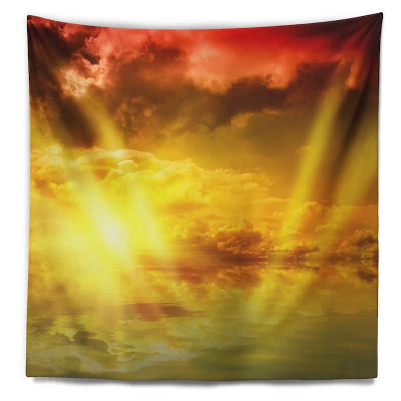 Designart 'Red Dramatic Sky with Yellow Sun' Landscape Wall Tapestry