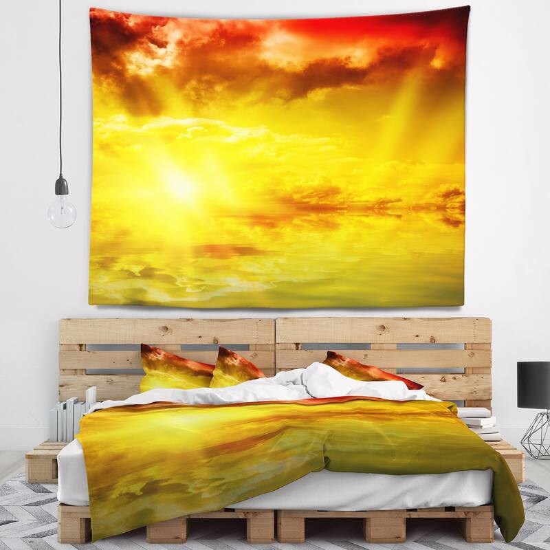 Designart 'Red Dramatic Sky with Yellow Sun' Landscape Wall Tapestry