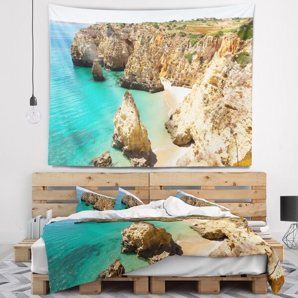 Designart 'Rocky and Rough Portugal Bay' Seashore Wall Tapestry