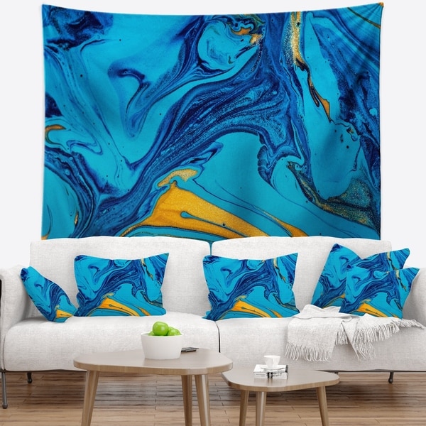 Designart 'Soft Blue Abstract Acrylic Paint Mix' Abstract Wall Tapestry