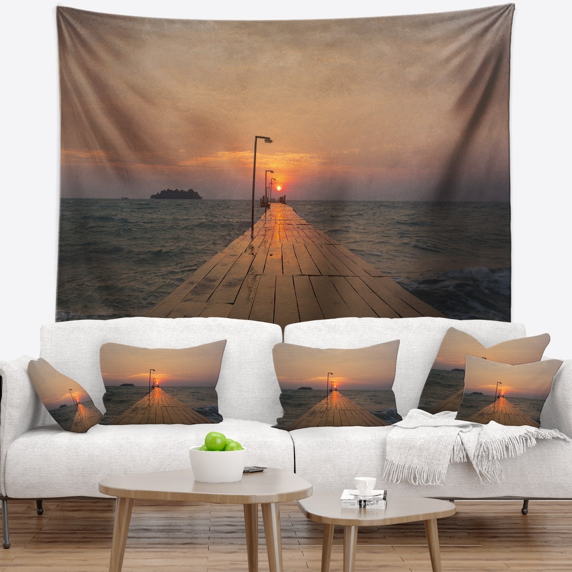 Designart 'Large Pier at Koh Rong Island' Modern Beach Wall Tapestry ...