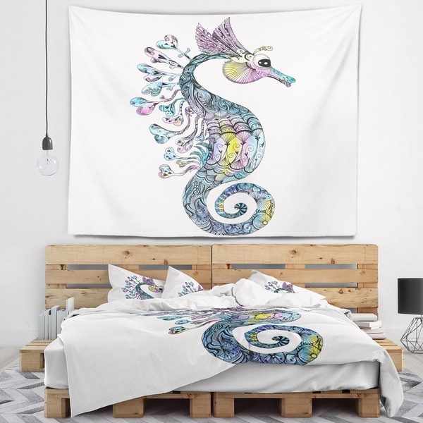Designart 'Colorful Seahorse Watercolor' Animal Wall Tapestry