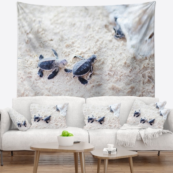 Designart 'Baby Green Turtles on Sand' Animal Wall Tapestry