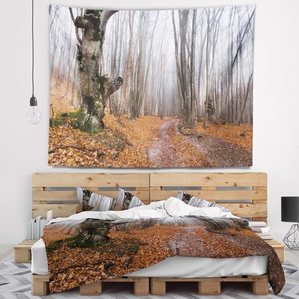 Designart 'Road Covered by Fallen Leaves' Modern Forest Wall Tapestry