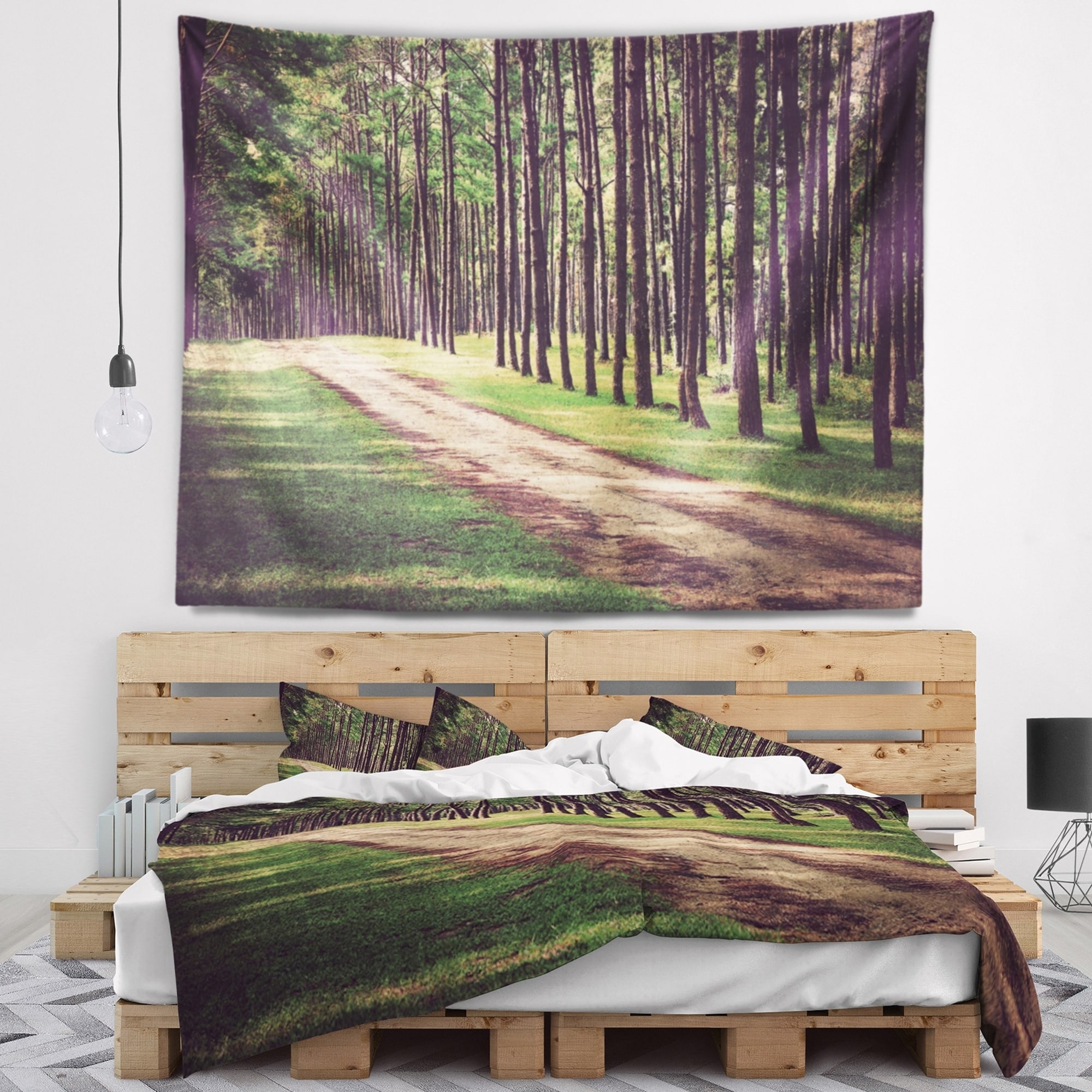 Designart 'Vintage Style Forest with Pathway' Modern Forest Wall Tapestry