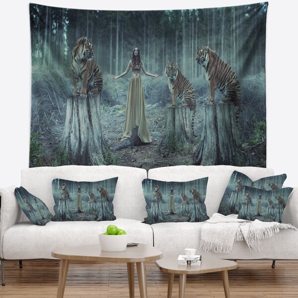 Designart 'Female Trainers with Tiger' Animal Wall Tapestry