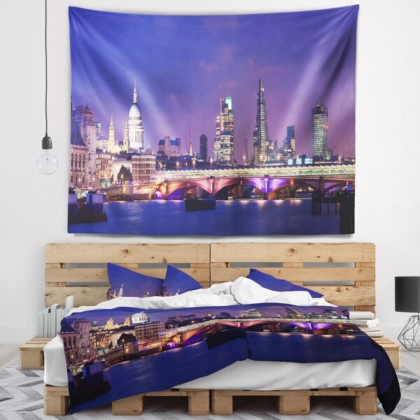 Designart 'London Night Panorama' Cityscape Photo Wall Tapestry