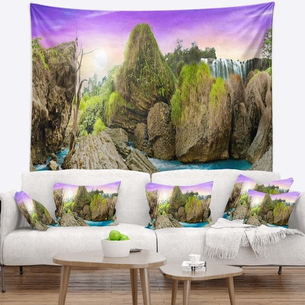 Designart 'Wild Forest and Waterfall Vietnam' Landscape Wall Tapestry