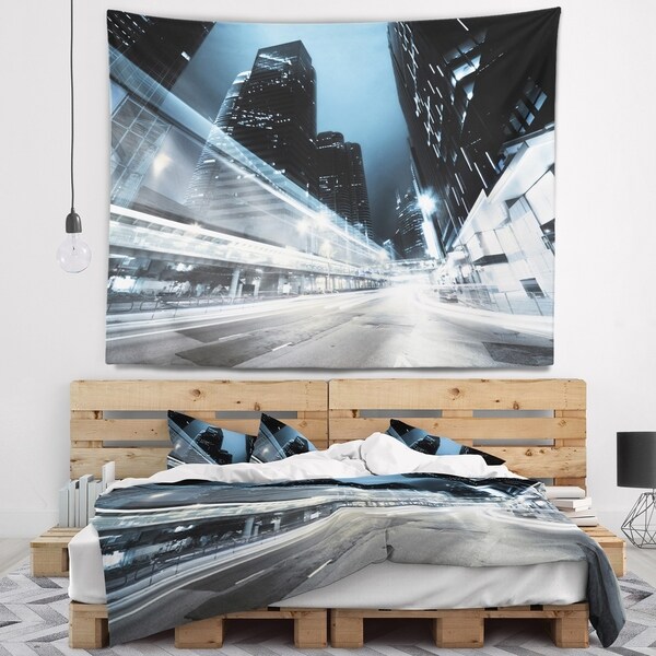 Designart 'Night Traffic in Hong Kong' Cityscape Wall Tapestry